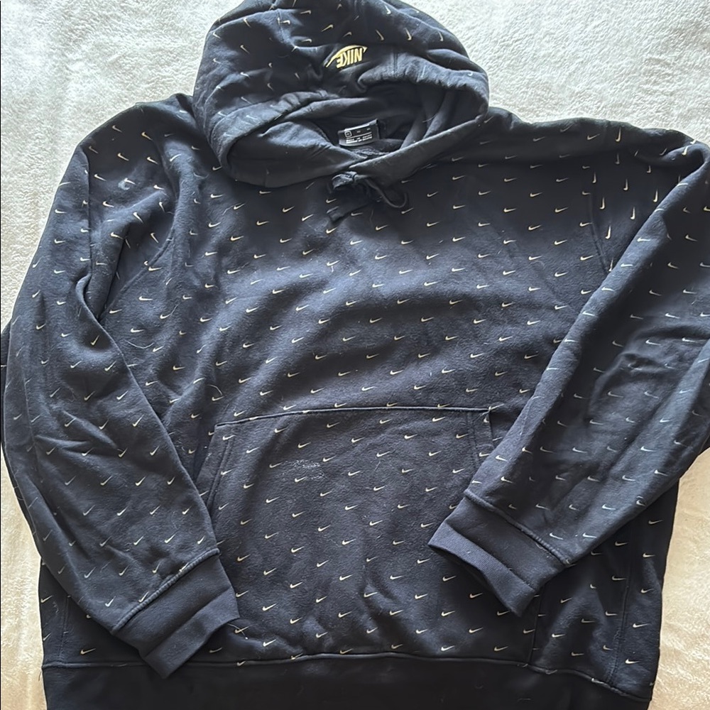 Nike Black Hoodie with Allover Gold Swoosh